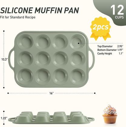 2 Packs 12 Cups Silicone Muffin Pan for Baking with Metal Reinforced Frame Regular Size Cupcake Pan Tray Egg Bites Silicone Cookie Molds Muffin Tin Tart Pans Sheet Set for Oven Dishwasher Safe