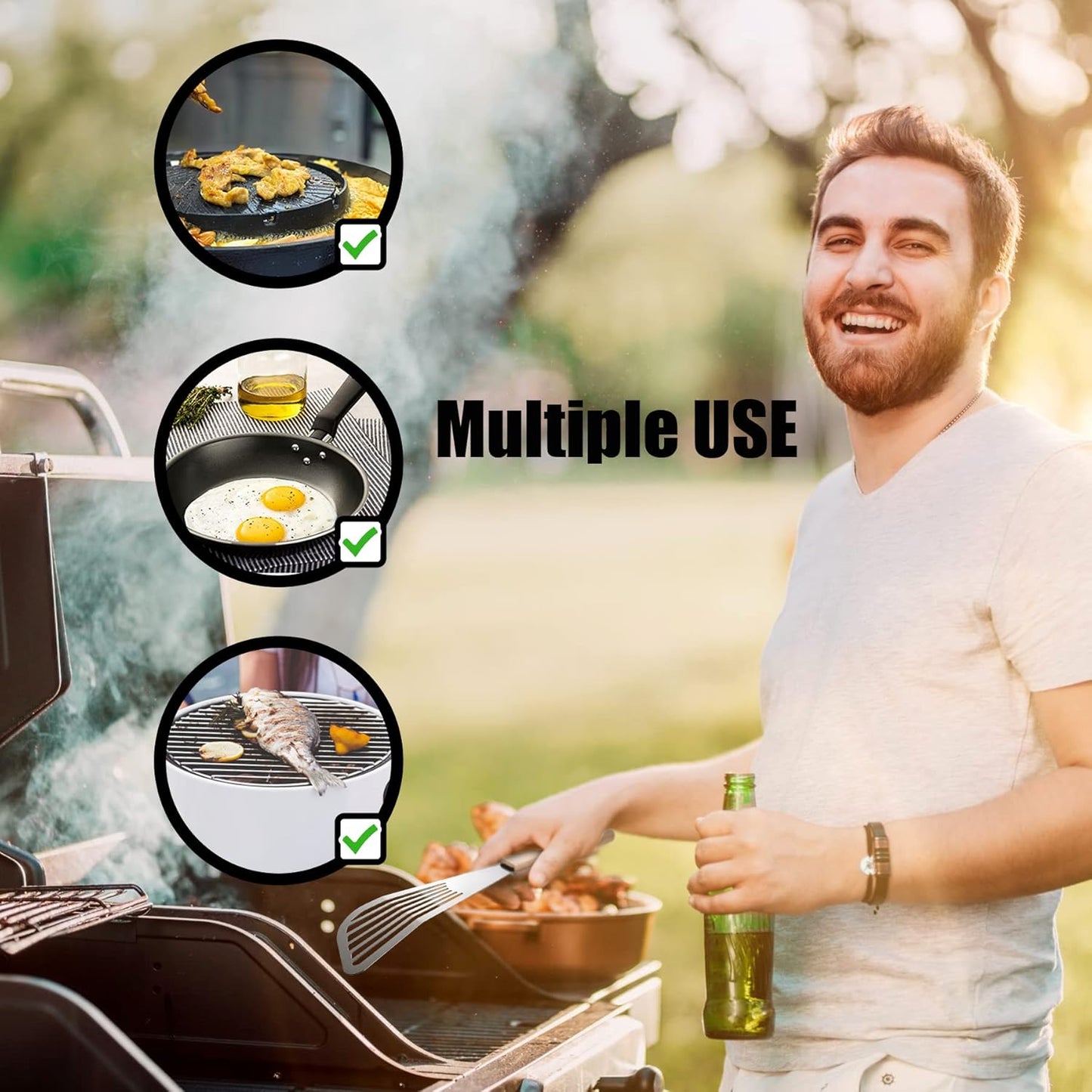 HOTEC 2pcs Stainless Steel Wooden Handle Fish Spatula, Metal Spatula Flipping Foods