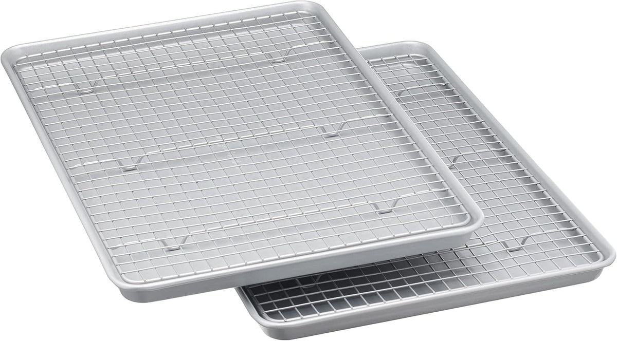 Amazon Basics Ceramic Nonstick Baking Sheets & Cooling Rack Set, Dishwasher Safe, Oven Safe, Half Sheet Size, Gray