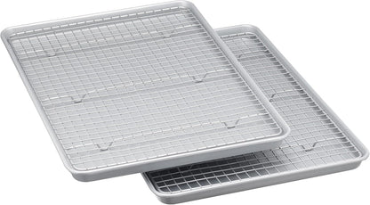 Amazon Basics Ceramic Nonstick Baking Sheets & Cooling Rack Set, Dishwasher Safe, Oven Safe, Half Sheet Size, Gray