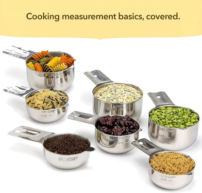Simply Gourmet Measuring Cups & Spoons Set of 12, 18/08 Stainless Steel Kitchen Gadgets, Stackable Design with Long Handle Spoons, Fits in Spice Jars, Cooking & Baking Set for Dry & Liquid