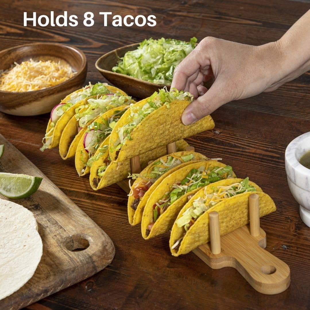 ALEX & EVE HOME Bamboo Taco Holder - 8 Taco Shells, Multi-Use Food & Charcuterie Tray - Great Housewarming Gift & Kitchen Accessory