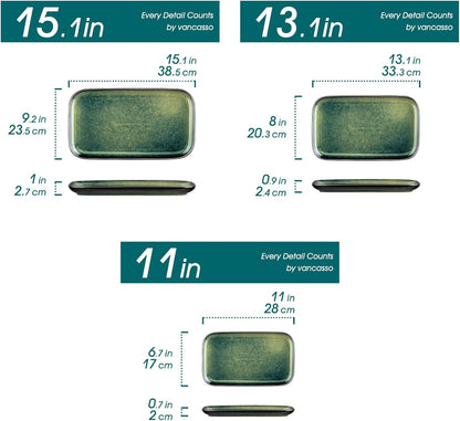 vancasso Stern Serving Platters Set of 3, 15/13/ 11 Inches Rectangular Serving Plates, Blue Serving Trays for Entertaining, Party