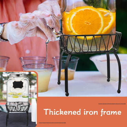 Sliner 2 Pack 2 Gallon Glass Drink Dispenser with Stand Glass Beverage Dispenser Water Juice Drink Containers for Parties with Stainless Steel Spigot Hanging Chalkboard(Stainless Steel)