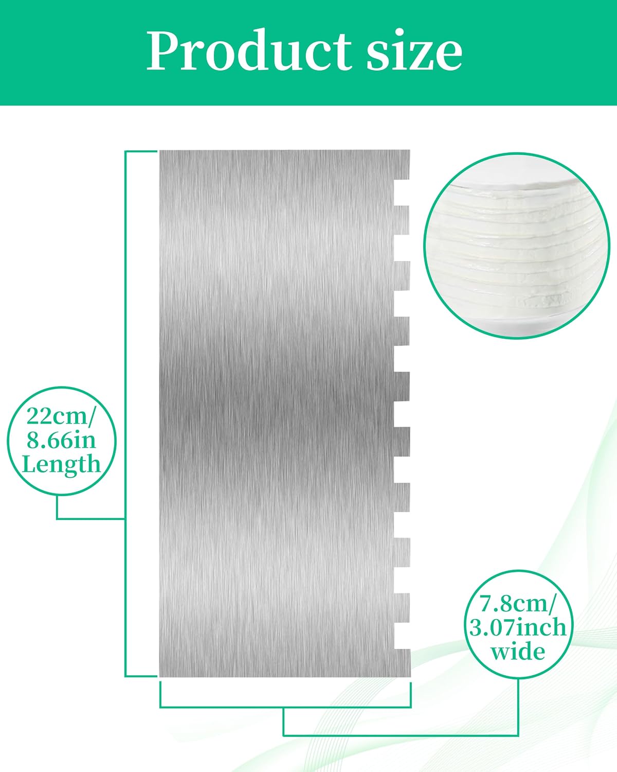 8.6 Inch Metal Cake Scraper Smoother, Edge Side Jagged Comb for Cream