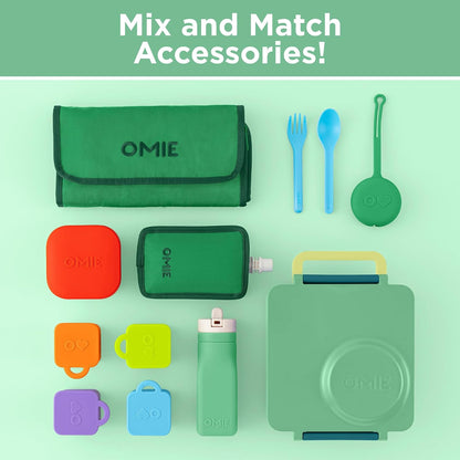 OmieBox Bento Box for Kids - Insulated Bento Lunch Box with Leak Proof Vacuum Insulated Food Jar - 3 Compartments, Two Temperature Zones (Blue Sky)