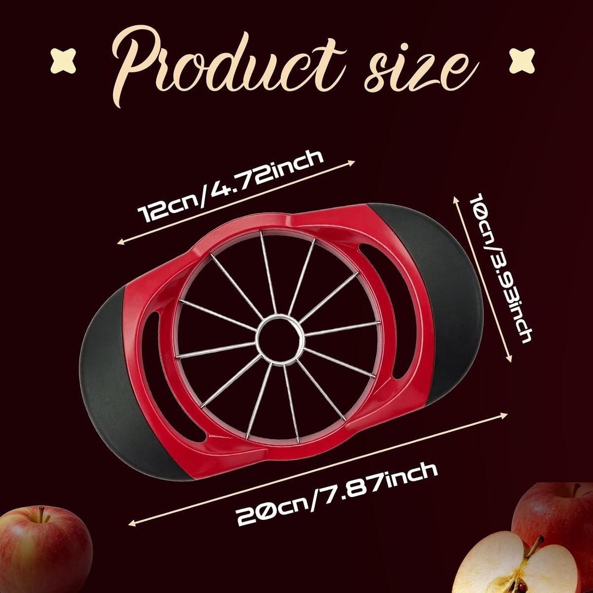 Premium Apple Slicer, Heavy Duty Corer Cutter for Apples - Stainless Steel Fruit Slicer, 4.72 Inch 12 Ultra-Sharp Blades, Non-Slip Handle Lightweight Apple Cutting Gadget