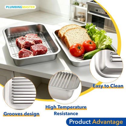 Grilling Gifts for Family: 5-in-1 Outdoor BBQ Food Prep Tray & Carry System, Meat Marinating Container with Lid, Cutting Board & Rack, Metal Cooked Meat Platter Serving Accessories