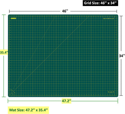 NEWBRAUG 36'' × 48'' Large Self Healing Cutting Double Sided 5-Ply Mat, Big Cutting Board for Rotary Cutting, Quilting, Sewing, Craft, Fabric & Scrapbooking(Green/Black)