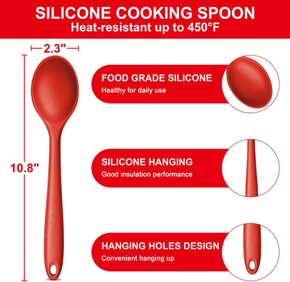 E-far Silicone Cooking Spoon Set of 2, Heat Resistant Kitchen Spoons Utensils Nonstick Mixing Spoon for Baking Stirring Serving, Non-Toxic & Dishwasher Safe (Black)