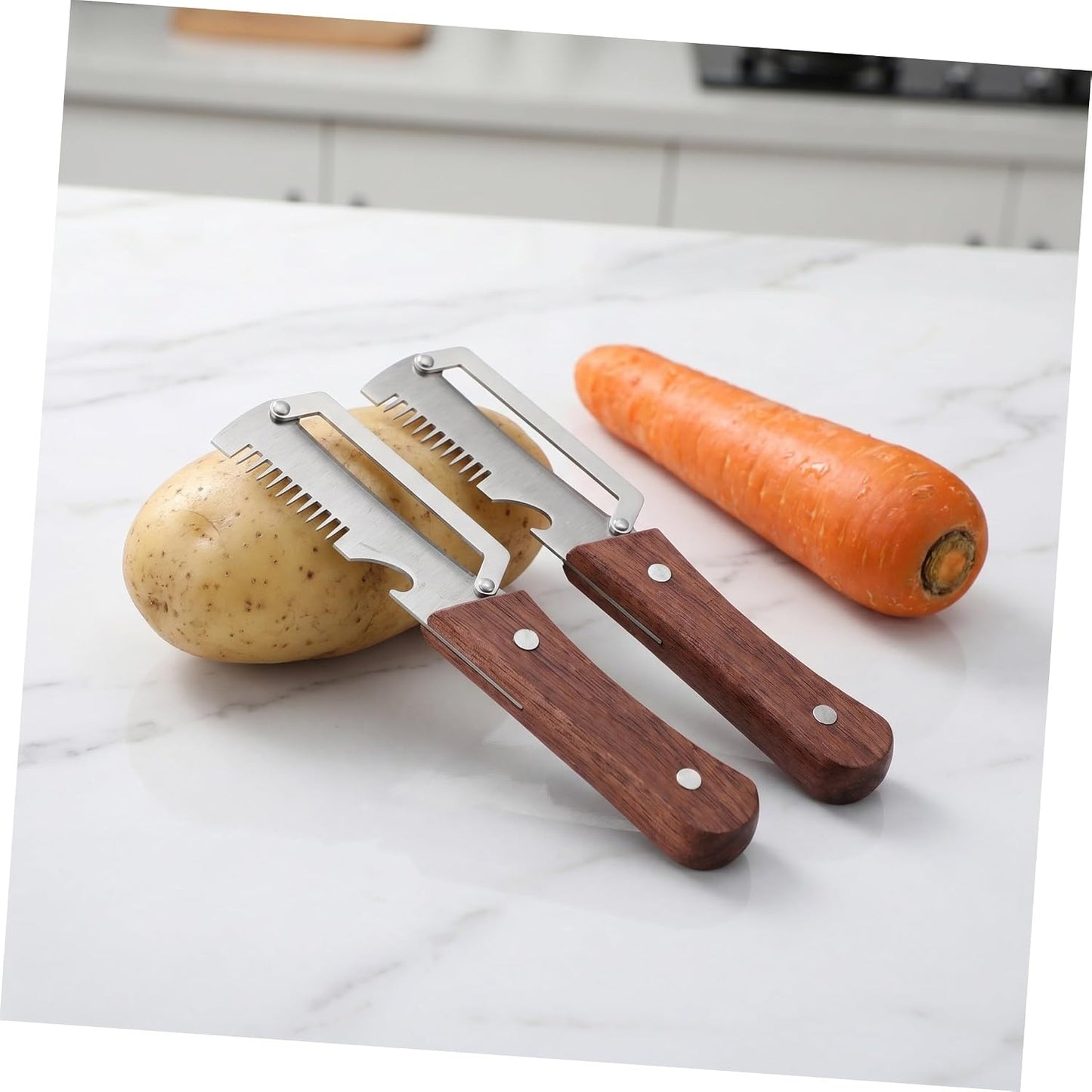 2pcs Vegetable Peeler Set - 2-in-1 Fruit and Potato Peeler with Bottle Opener, Stainless Steel Blade and Wooden Handle, for Food Prep - 7.48X1.50X0.67