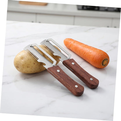 2pcs Vegetable Peeler Set - 2-in-1 Fruit and Potato Peeler with Bottle Opener, Stainless Steel Blade and Wooden Handle, for Food Prep - 7.48X1.50X0.67