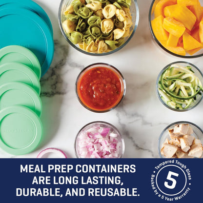 Anchor Hocking 12 Piece Glass Storage Containers with Lids (6 Glass Food Storage Containers & 6 Navy Blue SnugFit Lids)
