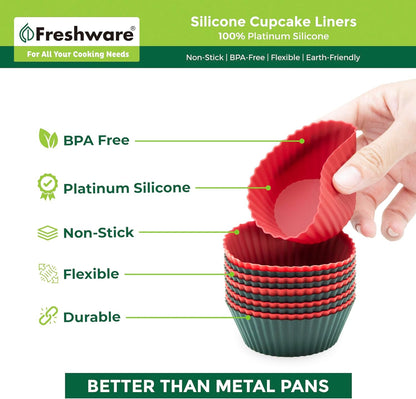 Freshware Cupcake Liners, Pack of 12 Silicone Muffin Cups, 3 Inch Baking Cups, Reusable & Non-stick Cupcake Liners for Party Halloween Christmas, Flower