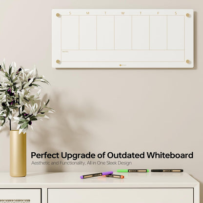 Clear Glass Weekly Dry Erase Calendar & Menu Non-Magnetic Whiteboard for Wall, Meal Plan & Grocery List White Board for Kitchen, 15x11, 7 Days Home Planner, 4 Wet Erase Markers Included, Yeoux