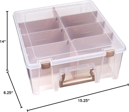 ArtBin 6990SO Super Satchel Double Deep Compartment Box - Art Storage with 8 Removable Compartments, Smart Closure for Craft Supplies (Gold - Pack of 1)