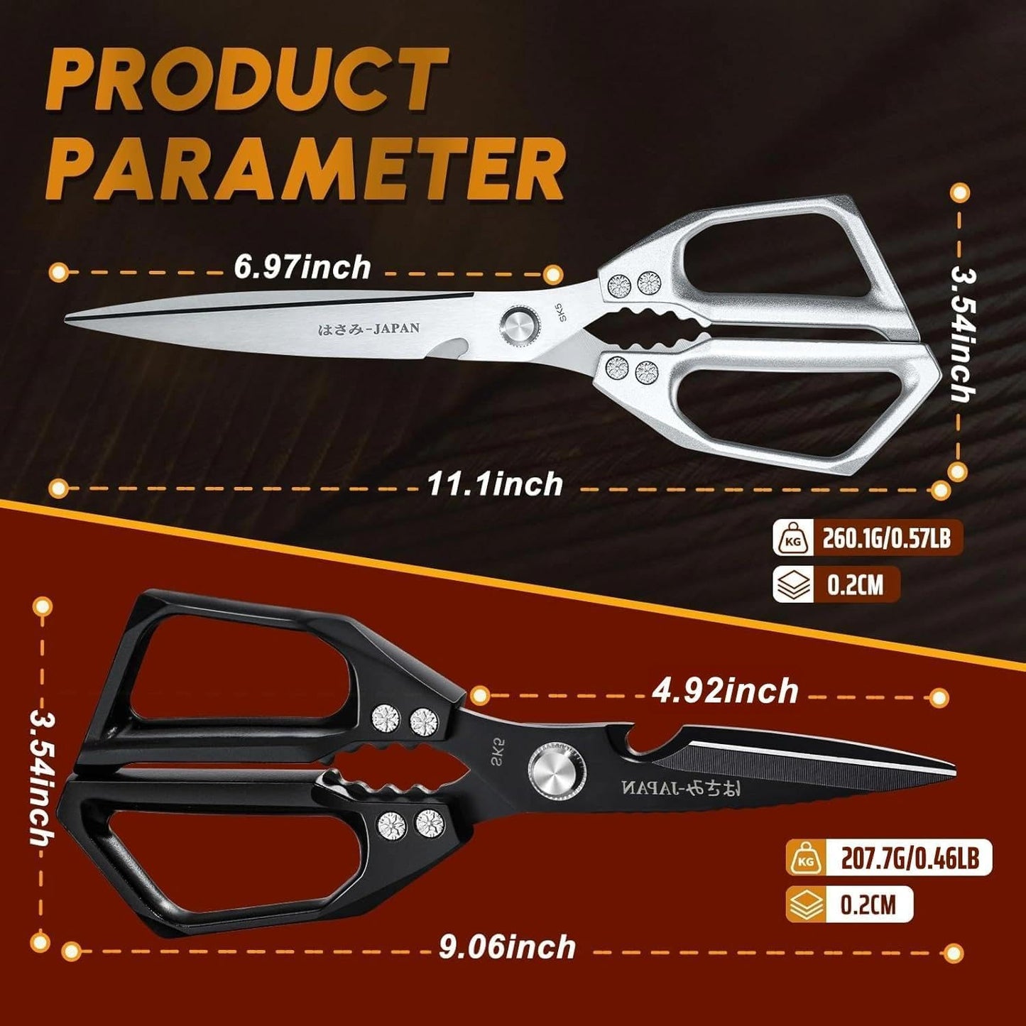 HUUSK Kitchen Scissors Set Silver - Upgraded Stainless Steel Kitchen Shear, Sharp Meat Scissors Dishwasher Safe, Heavy Duty Poultry Shears, Japanese Cooking Scissor for Food, Christmas Gifts for Women