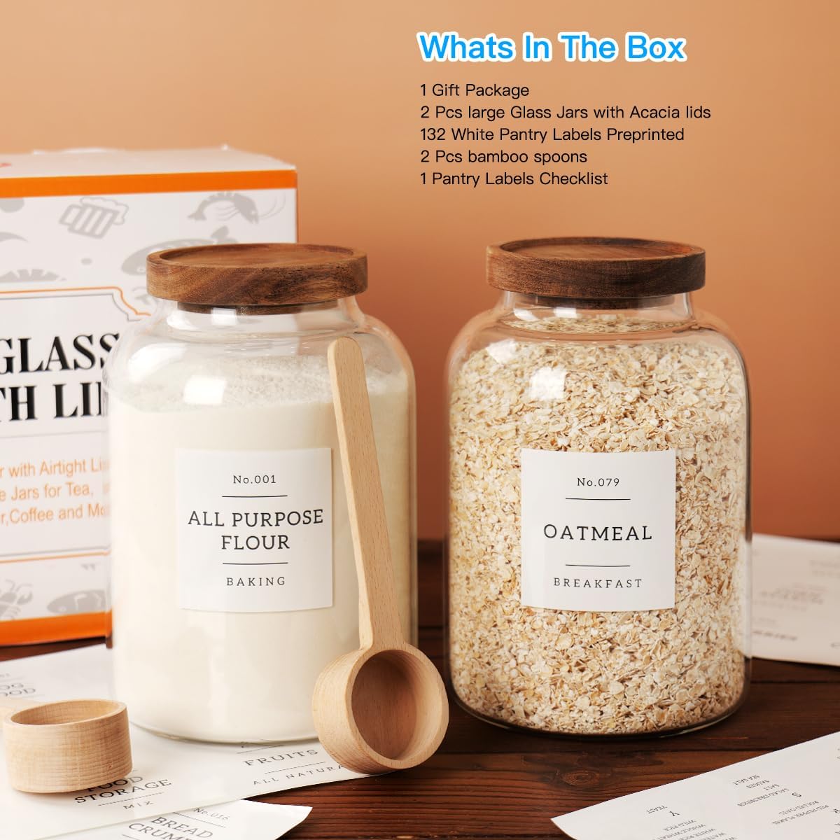 CZSZYGHBAO 2 PCS Large Glass Jar with Airtight Lid, Glass Food Storage Jars for Tea,Spice,Cereal, Egg,Flour,Coffee and More(1 gallon/4000 ml)