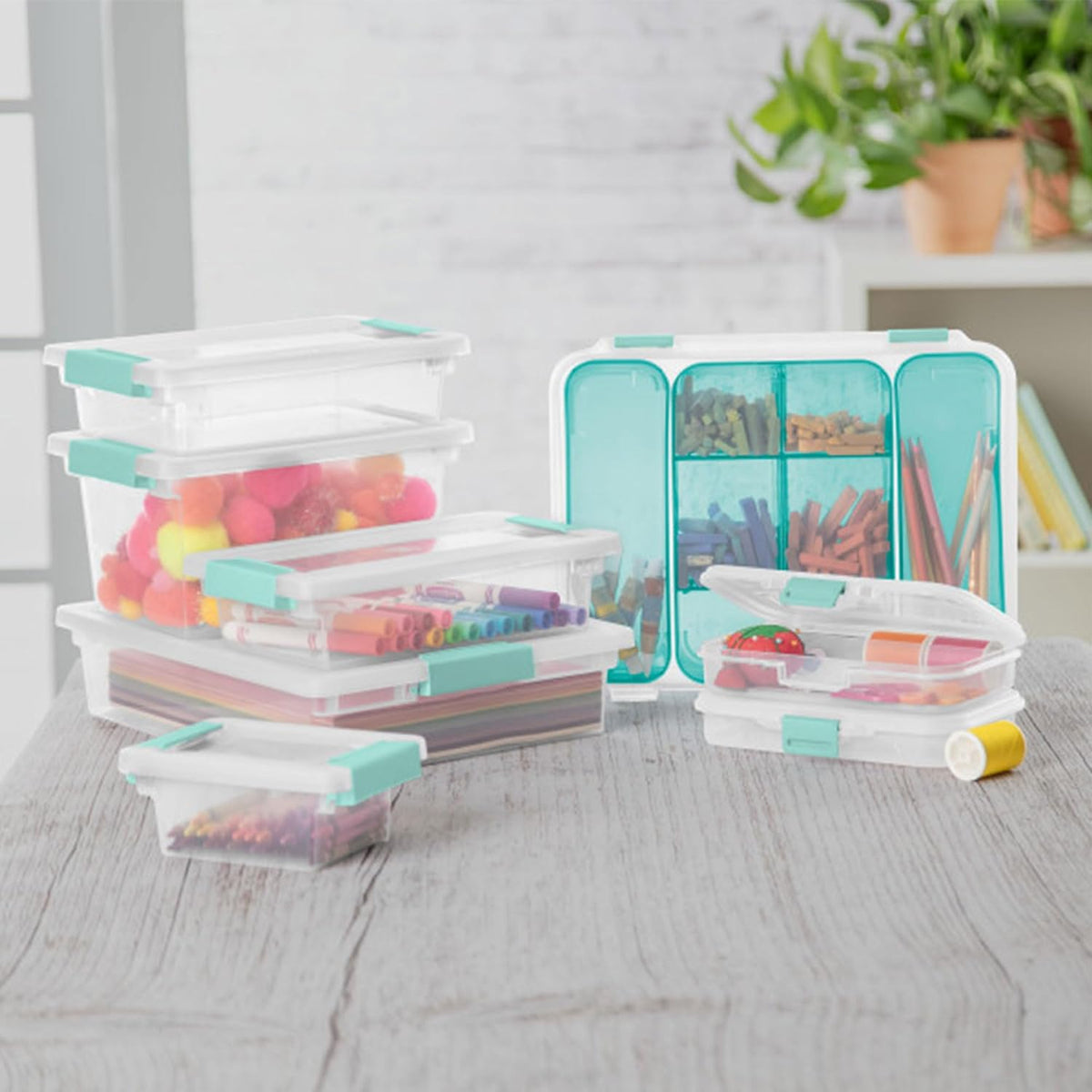 Sterilite Deep Clip Box, Stackable Small Storage Bin with Latching Lid, Plastic Container to Organize Paper, Office, Home, Clear Base and Lid, (Pack of 4)
