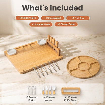 SMIRLY Charcuterie Boards Set, Large Cheese Board Set, Natural Bamboo Charcuterie Tray Cheese Platter with Accessories - Housewarming Gifts New Home, Wedding & Bridal Shower Gifts for Women, Couples