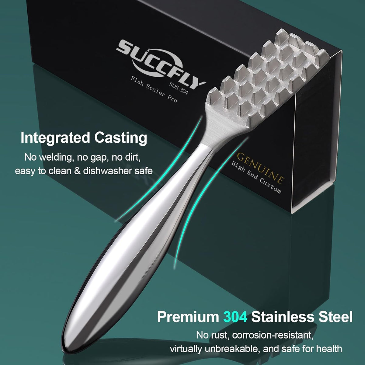 SUCCFLY Stainless Steel Fish Scaler, Wedge Sawtooth Fish Descaler Tool