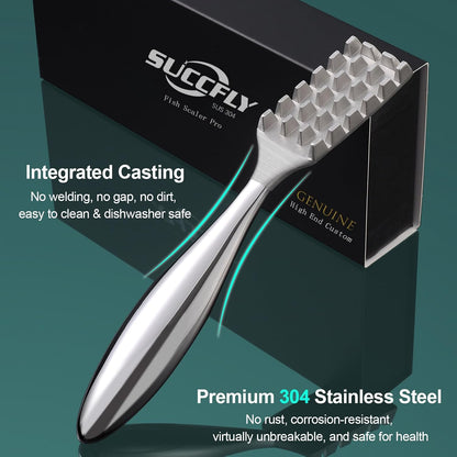 SUCCFLY Stainless Steel Fish Scaler, Wedge Sawtooth Fish Descaler Tool