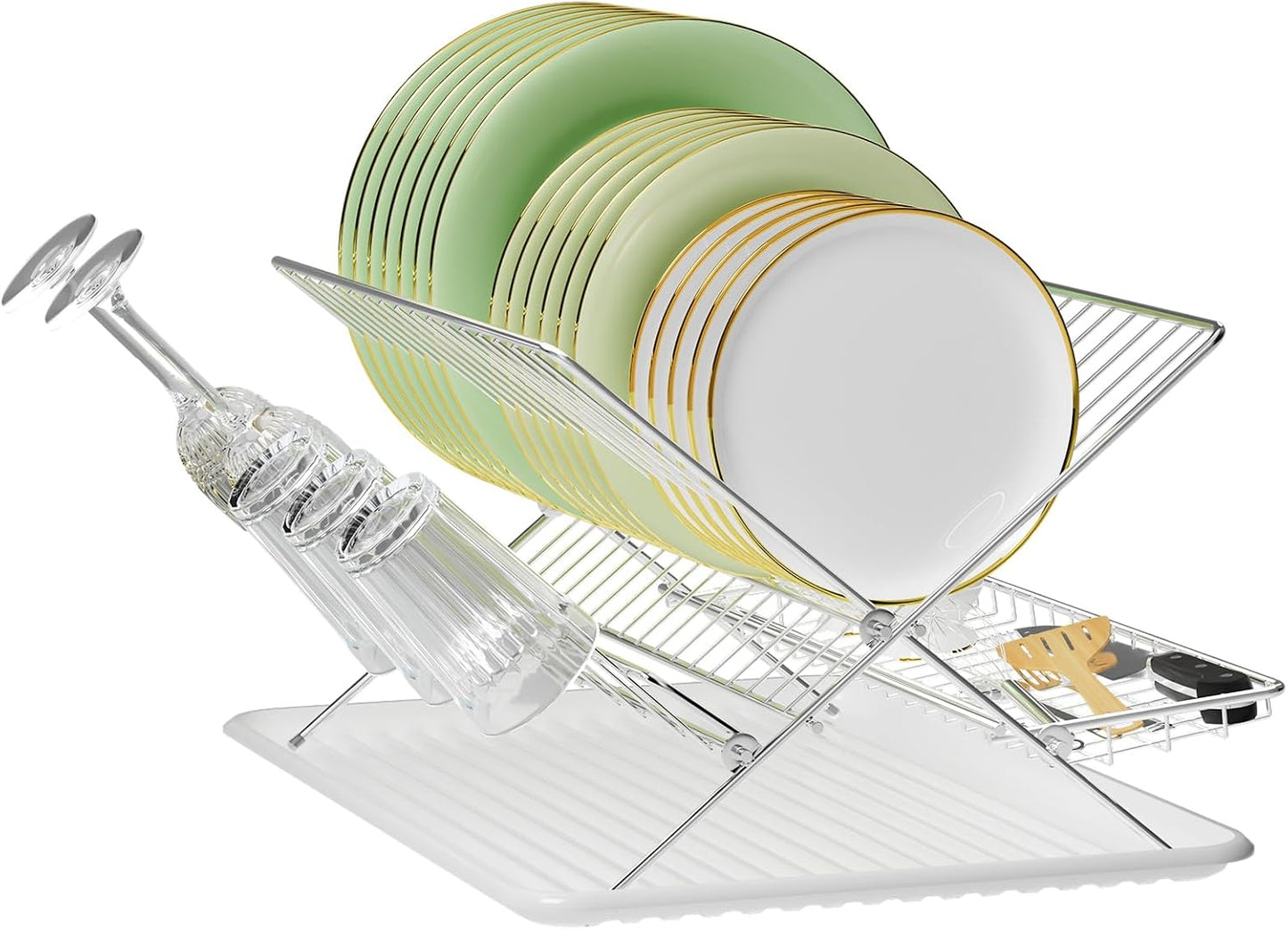 Expandable Over The Sink Dish Drainer Drying Rack, Stainless Steel Metal, Small Adjustable Dish Drainer Drying Rack for Kitchen Counter, Space Saving for Compact Kitchen