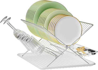 Expandable Over The Sink Dish Drainer Drying Rack, Stainless Steel Metal, Small Adjustable Dish Drainer Drying Rack for Kitchen Counter, Space Saving for Compact Kitchen