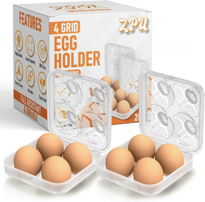 ZPU Egg Holder Camping, 1Pcs 4 Grid Egg Container, Plastic Egg Carrier for Camping Picnic Travel Outdoor Refrigerator Kitchen, Clear White