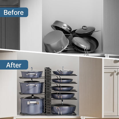 ORDORA Pots and Pans Organizer Under Cabinet 16.6", 8-Tier Adjustable Rack