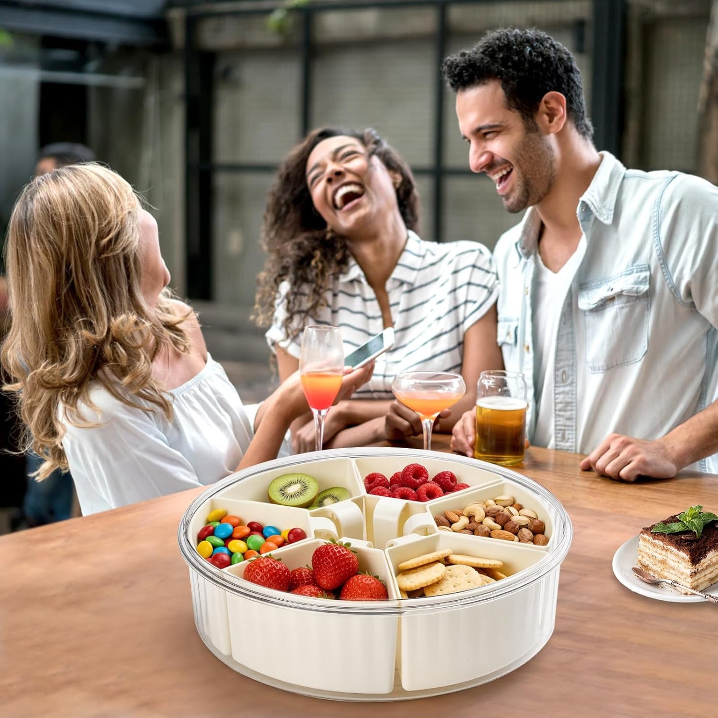 PANYEE Snack Box Container,Divided Serving Tray with Lid and Handle, Snackle box Charcuterie for Portable Snack Platters - Clear Organizer for Candy,Fruits,Nuts,Snacks-for Party,Entertaining,Picnic