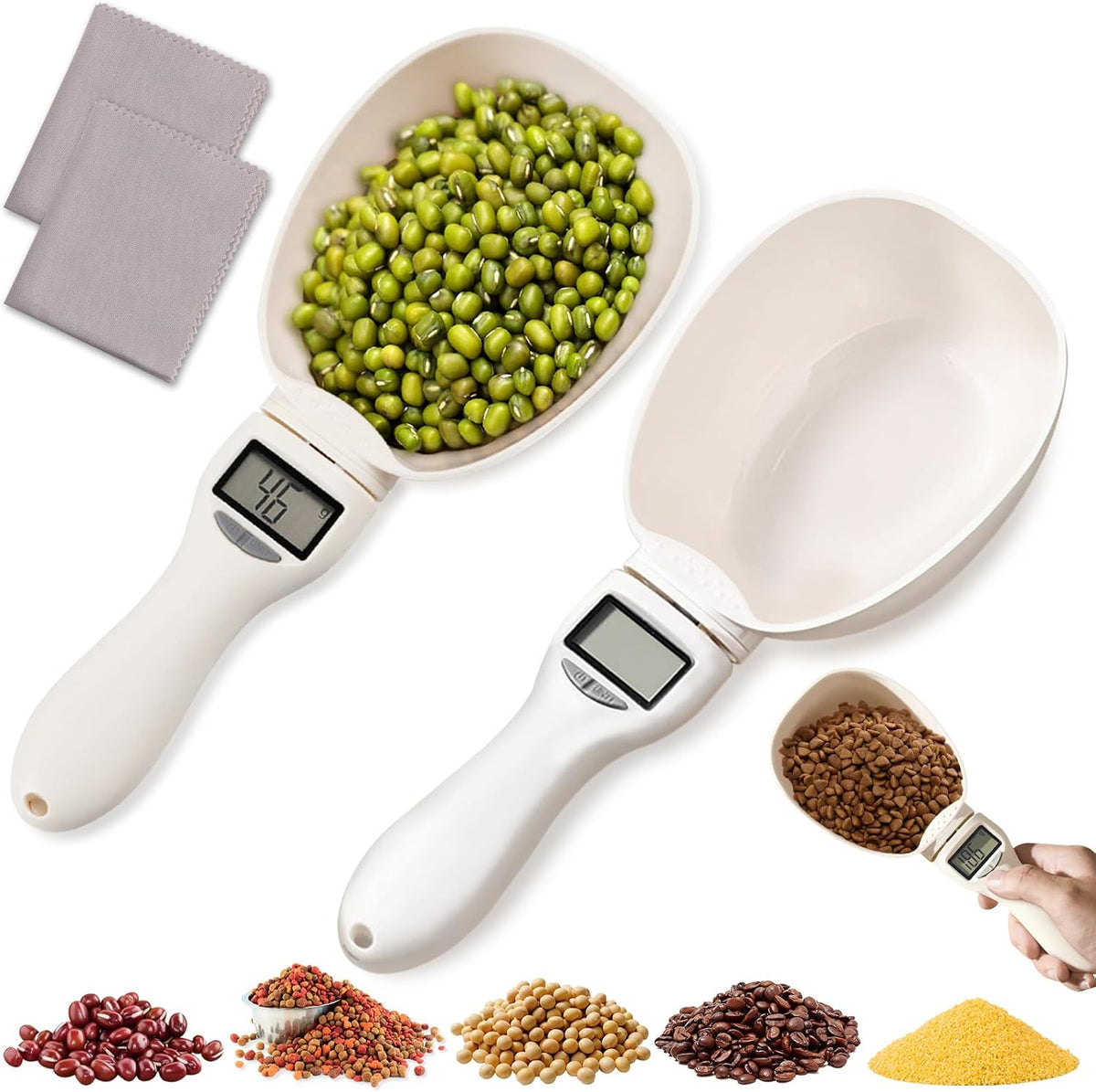 2pcs Digital Measuring Spoon Scale,Electronic Measuring Spoon 800g/0.1g High Precision with Screen,Adjustable Measuring Spoon for Cooking, Pet Food,Daily Meals