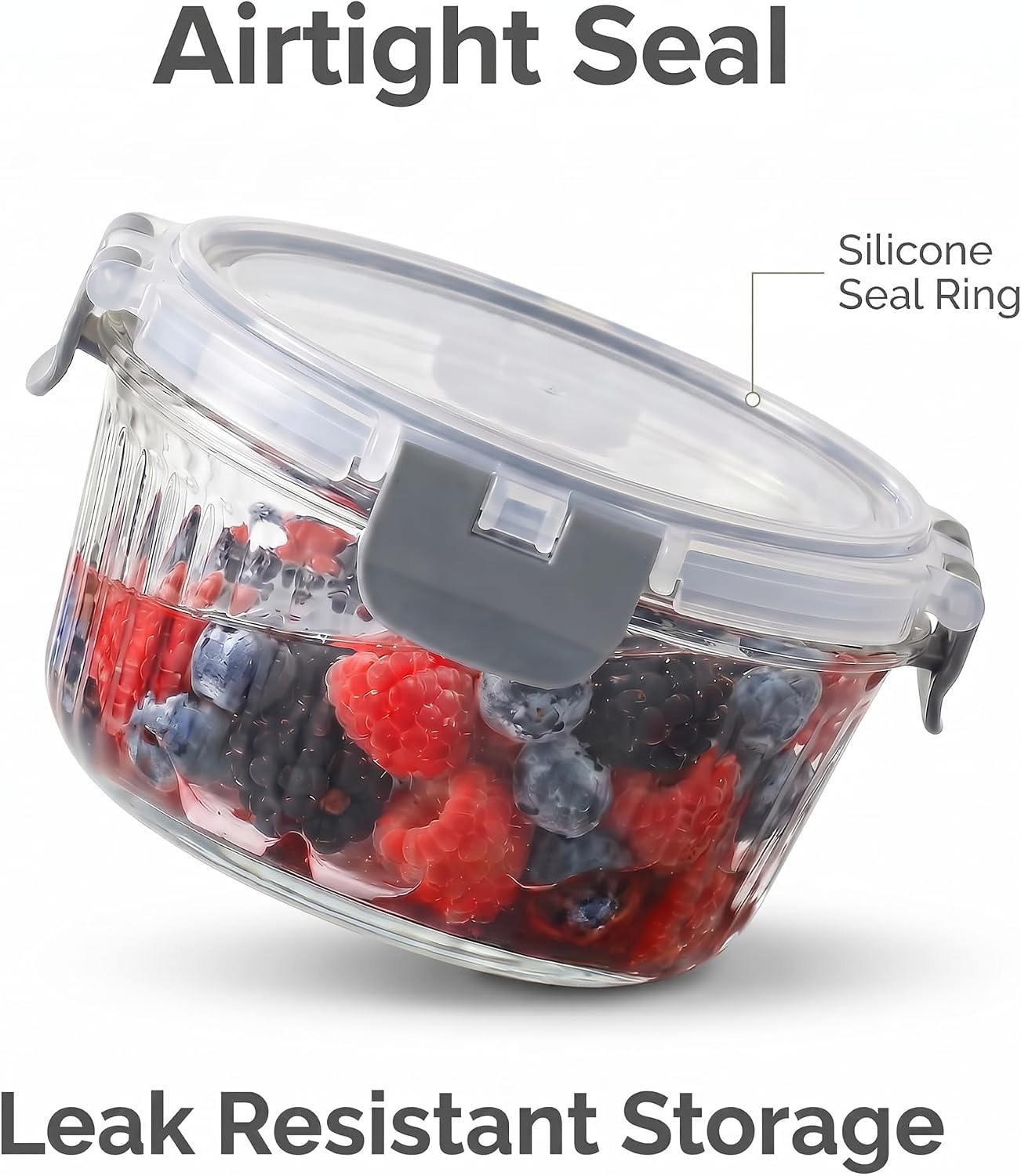 Glass Food Storage Containers with Lids, 12 Piece Glass Meal Prep Containers Set, Airtight Leakproof Snap Lock Lids, BPA-Free, Freezer Microwave Oven Dishwasher Safe, Ribbed Glass Containers