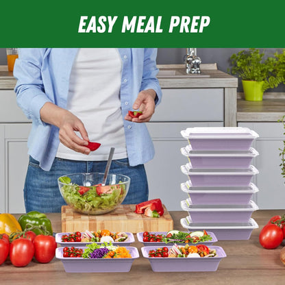 50 Pack (100-Piece) 32 oz Meal Prep Containers Reusable with Easy Open Lids, Sturdy Leakproof Food Safe, Microwave Freezer Dishwasher Safe, To Go Take Out Plastic Food Storage Pans with Lids, Black