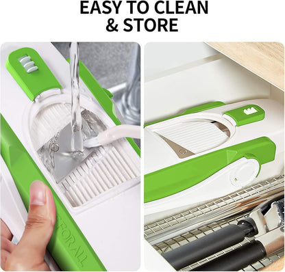 QYKIC Safe Mandoline Slicer,Vegetable Potato Slice Food Cutter for Kitchen,Thickness Adjustable Upright Veggie Chopper for Fast Meal prep (Gray)
