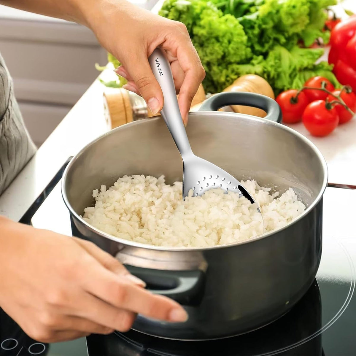 Comicfs Rice Paddle Spoon 304 Stainless Steel Thickened Rice Spoon Rice Spatula Non Stick Rice Scooper for Rice Mashed Potato Salads, Apply for Kitchen Home Restaurant Hotel Serving (Bright)