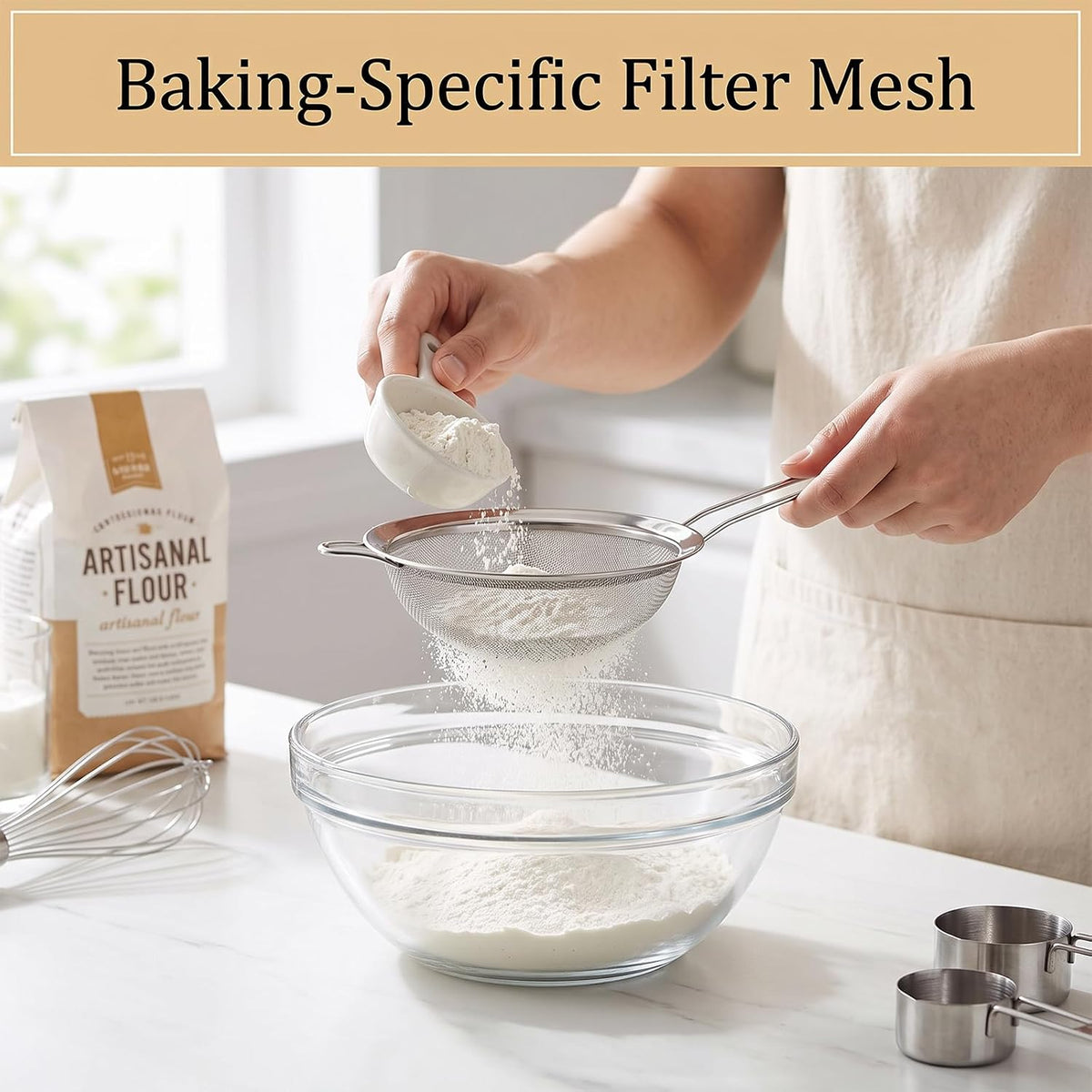 2 Pack Fine Mesh Strainer, Small Stainless Steel Sieves with Handles, for Steeping Loose Leaf Tea, Straining Cocktail, Juice and Sifting Flour, Powdered Sugar (2pcs)