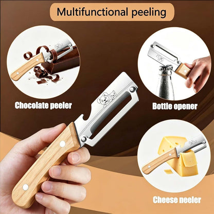Vegetable Peeler Wooden Handle Sharp Steel Blade with Bottle Opener