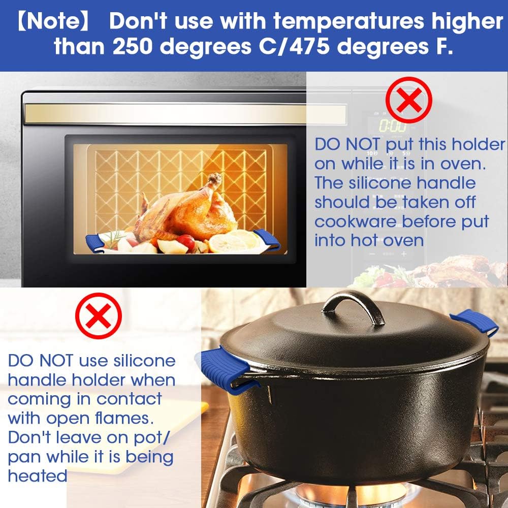 Silicone Assist Hot Pan Handle Holder Hot Skillet Handle Covers Pot Holder Sleeve Cast Iron Skillets Nonslip Heat Resistant for Enameled Griddles Casserole Frying Pans Cookware(4PACK/Black)