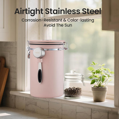 Veken Coffee Canister with Window, Family Choice Awards Winner, Airtight Stainless Steel Home Kitchen Food Storage Container with Lids for Grounds, Beans, Tea, Flour,Cereal,Sugar Jars,Scoop,16OZ,Black