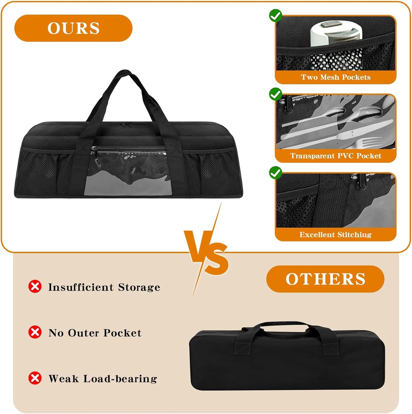 Boczif Grill Utensil Storage Bag, BBQ Tool Organized Bags, Barbecue Hardware Grill Accessories Carry Bag, Picnic Cooking Tools Holder Pouch for Camping, Outdoor BBQ