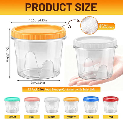 12 Pack Freezer Containers with Screw On Lids, 10oz Stackable Reusable Food Storage Container, Airtight Plastic Storage Containers with Twist Top Lids for Food Sauce Jello Soup