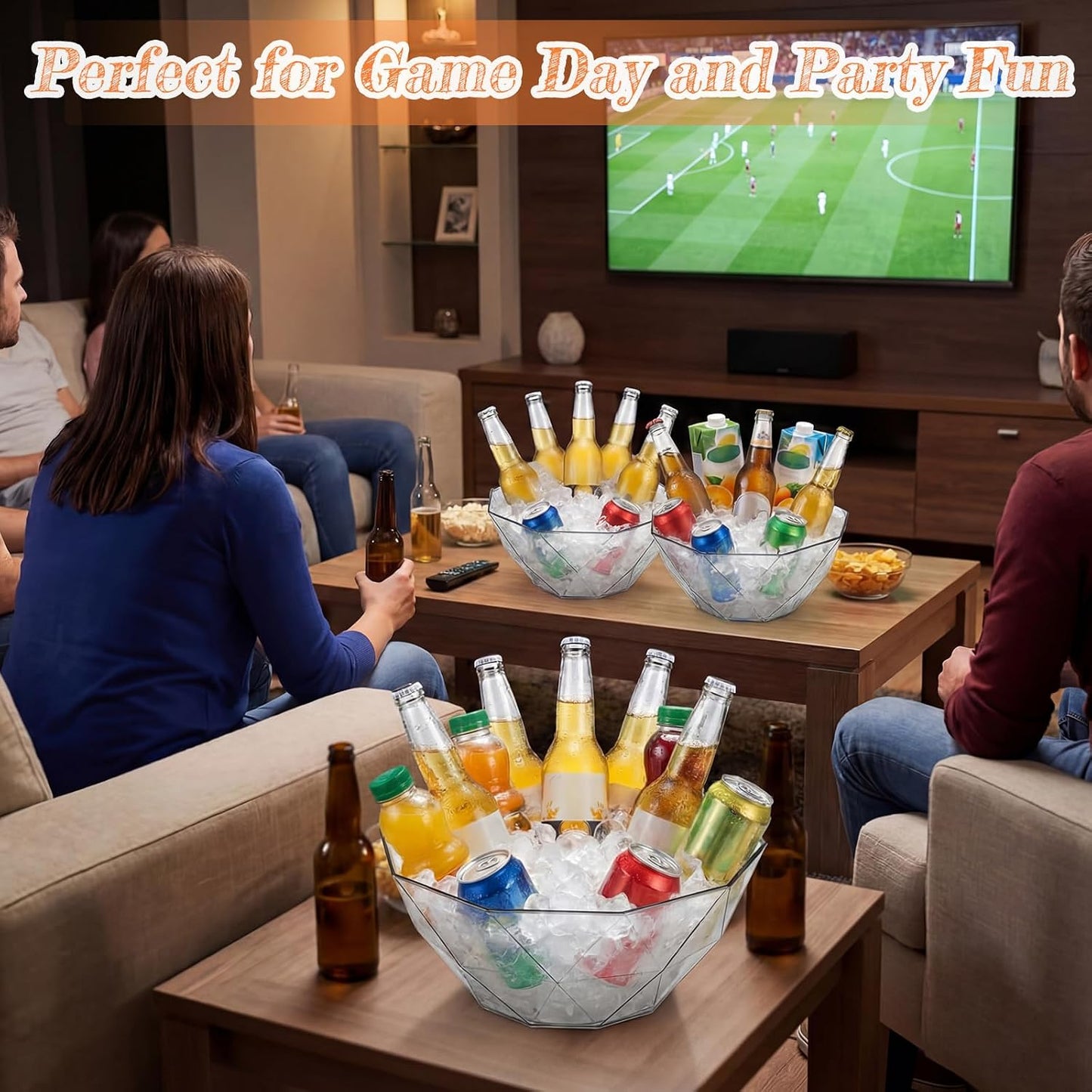 LemonRoad 6 Pcs 4l Clear Plastic Ice Buckets for Parties Beverage Tubs for Cocktail Acrylic Wine Champagne Buckets with 2 Scoops 2 Clamp Drink Cooler Bucket for Parties, Mimosa Bar Supplies, Beer