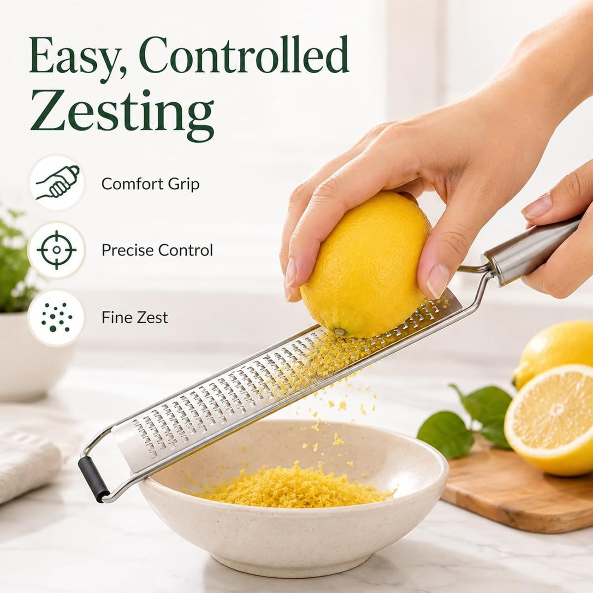 Fine Lemon Zester and Parmesan Cheese Grater, 304 Stainless Steel Blade