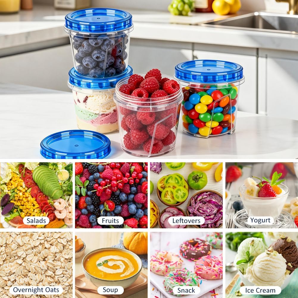 10 Pack 34oz Reusable Freezer Food Storage Containers with Twist Top Lids, Airtight Plastic Meal Prep Food Containers for Leftover Lunch Fruit Salad Oats, Clear Large Soup Container Microwave Safe