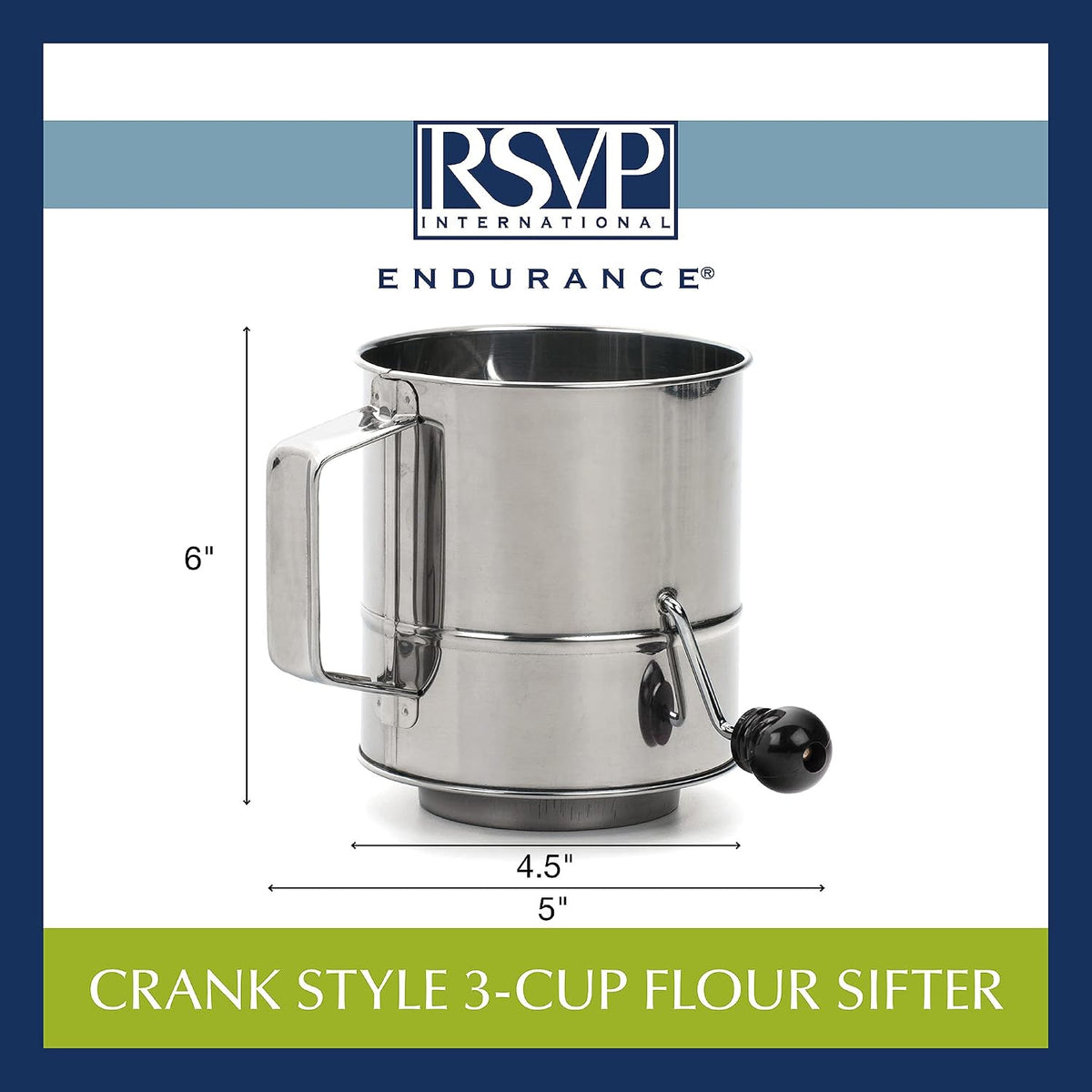 RSVP International Endurance® Stainless Steel Vintage One-Hand Sifter, 1 Cup | Top Cakes, Sift Flour, Marinade BBQ & More | Dishwasher Safe | Powder Sugar, Sift Flour, Spread Toppings & More
