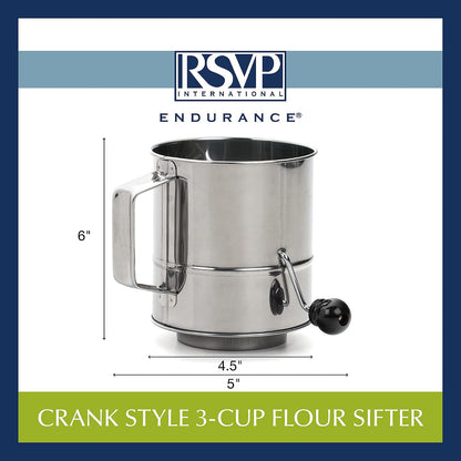 RSVP International Endurance® Stainless Steel Vintage One-Hand Sifter, 1 Cup | Top Cakes, Sift Flour, Marinade BBQ & More | Dishwasher Safe | Powder Sugar, Sift Flour, Spread Toppings & More