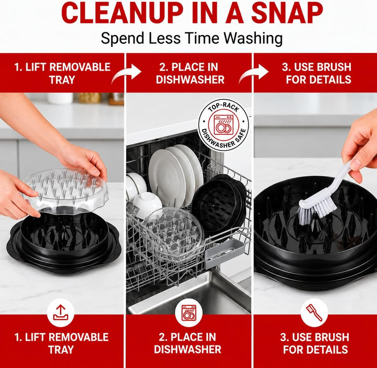 Upgraded 5-in-1 Large Chicken Shredder with Cleaning Brush & Tong 10'' Pro Chicken Shredder Tool Twist Large Stable Anti-Slip Ergonomic Handle Removable Tray Dishwasher Safe, BPA Free