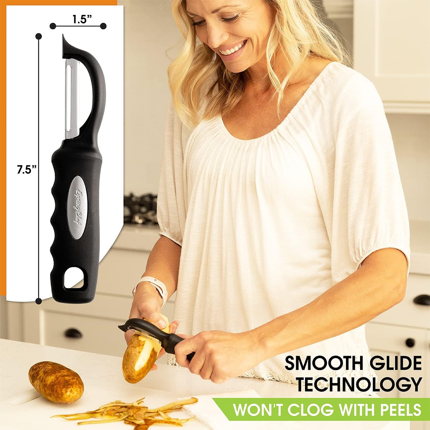 Spring Chef Premium Swivel Vegetable Peeler, Soft Grip Handle and Ultra Sharp Stainless Steel Blades - Perfect Kitchen Peeler For Veggie, Fruit, Potato, Carrot, Apple - Mango