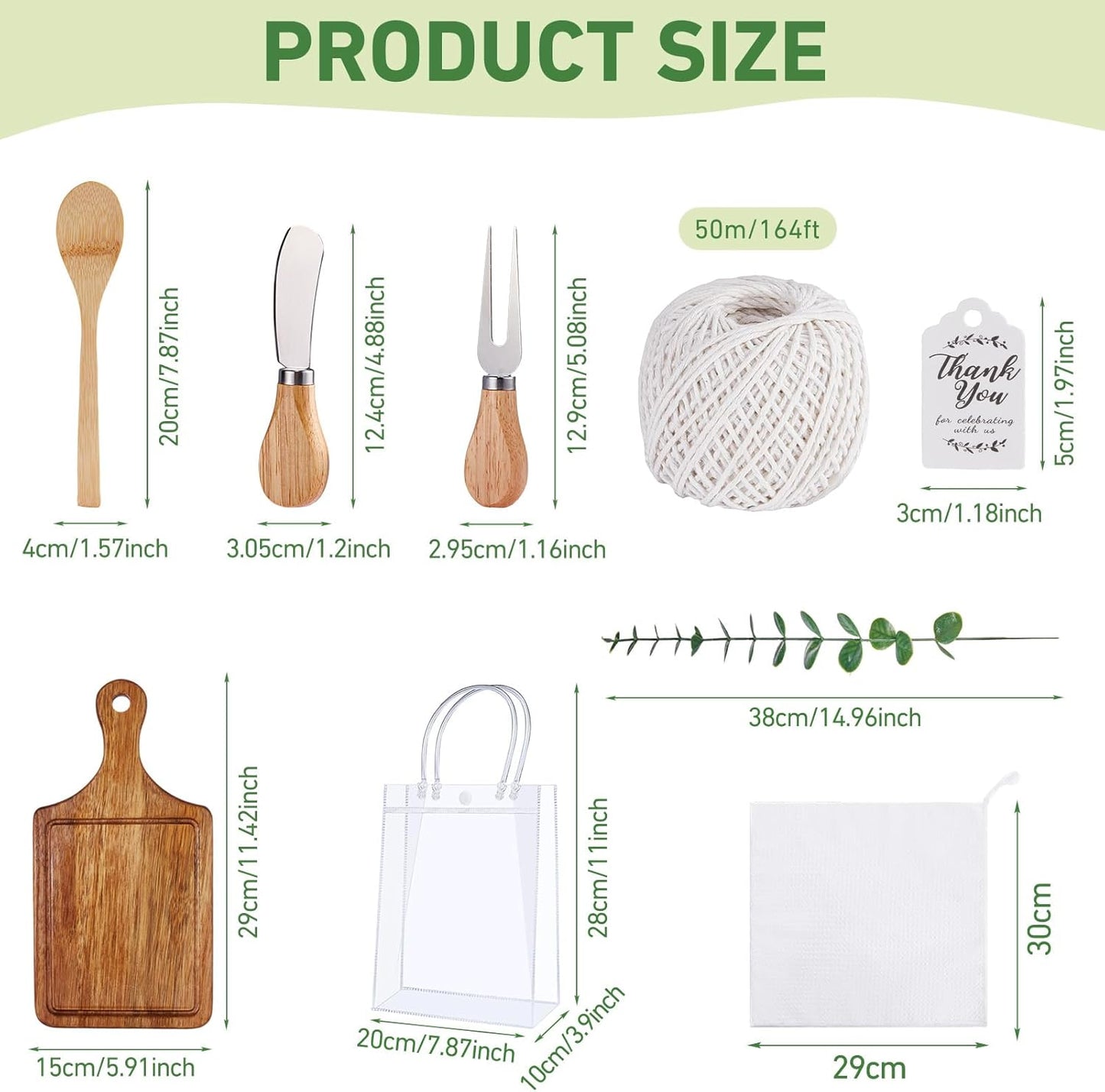 Baby Shower Prizes for Game Winners Bamboo Cheese Board Spoon Fork Butter Spreaders Plaid Towel Thank You Card and Gift Bags for Baby Shower Wedding Bridal Shower Favors (Acacia, 6 Sets)